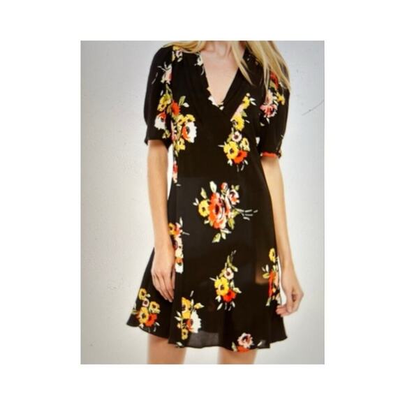 NWT Free People Neon Garden Mini Dress Black Floral Size 2 (Fits 4) - Picture 1 of 4
